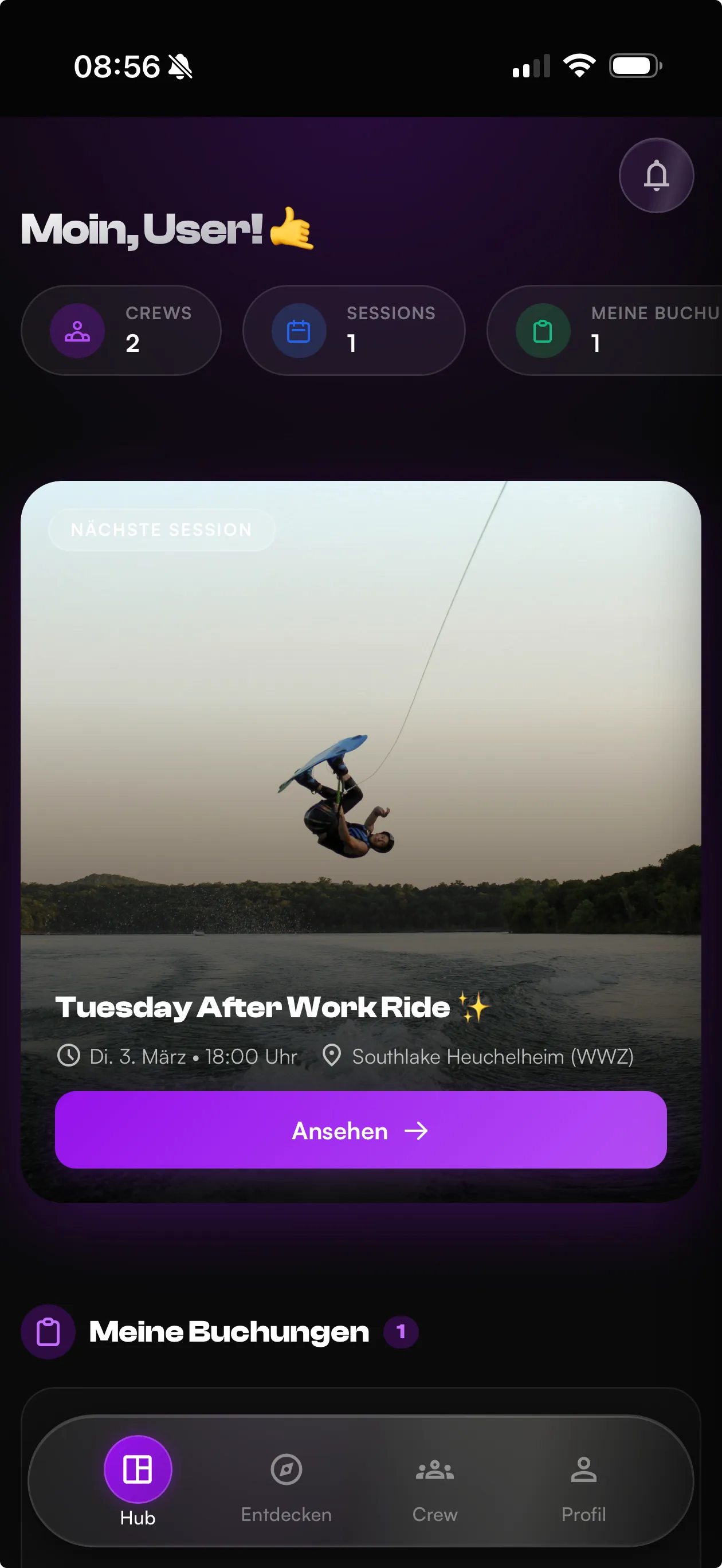 WakeTogether Hub: Sessions, Crews und Buchungen auf einen Blick